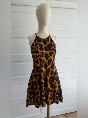 Olivia Rae Leopard Print Halter Mini Dress in Brown and Black